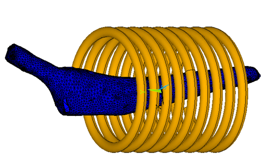 3D-scanned hip implant in the internal field inductor (simulation model). (Graphic: Evers)